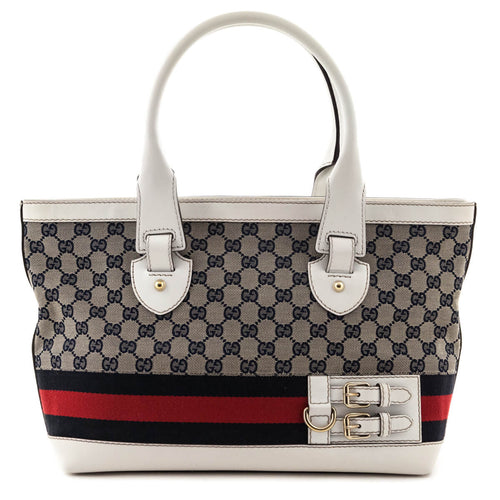 Kovancy White & Navy Monogram Web Tote