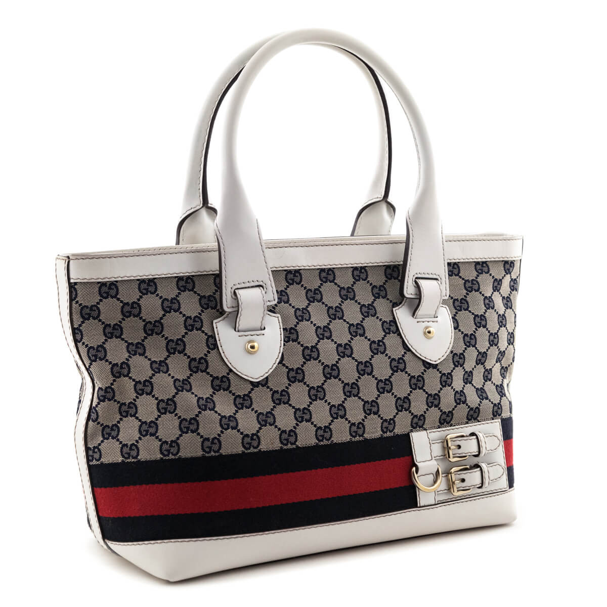 Kovancy White & Navy Monogram Web Tote