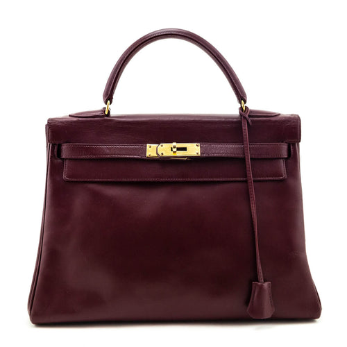 Hermès Burgundy Box Vintage Kelly 32 Retourne