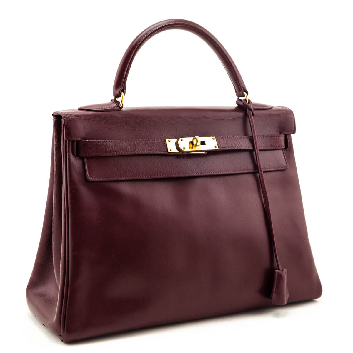 Hermès Burgundy Box Vintage Kelly 32 Retourne