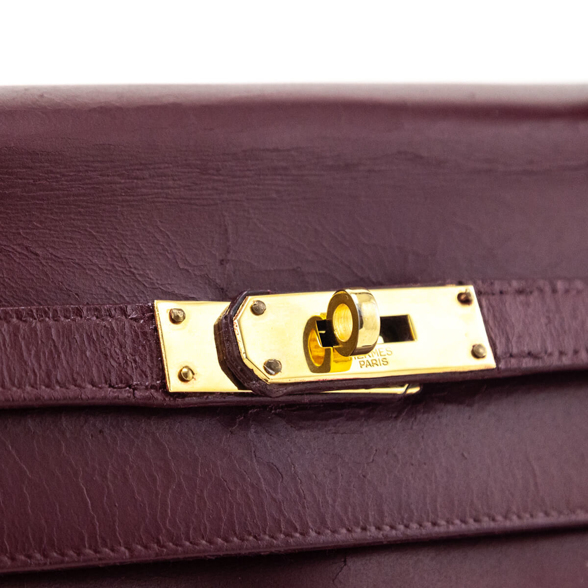 Hermès Burgundy Box Vintage Kelly 32 Retourne