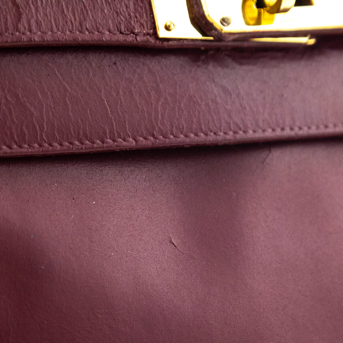 Hermès Burgundy Box Vintage Kelly 32 Retourne