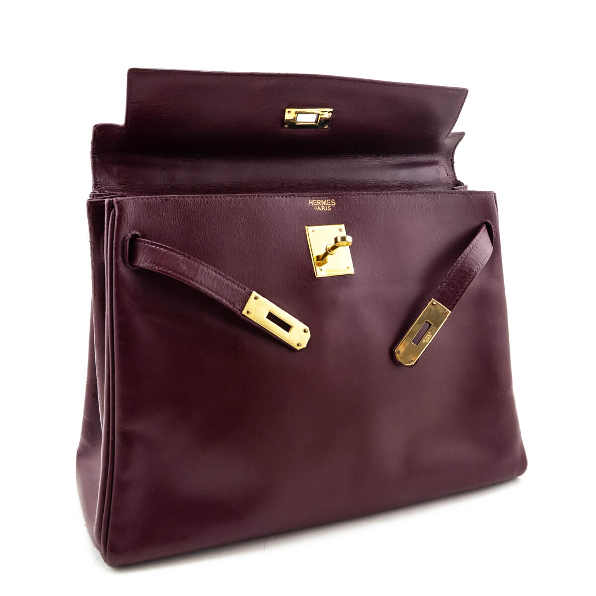 Hermès Burgundy Box Vintage Kelly 32 Retourne