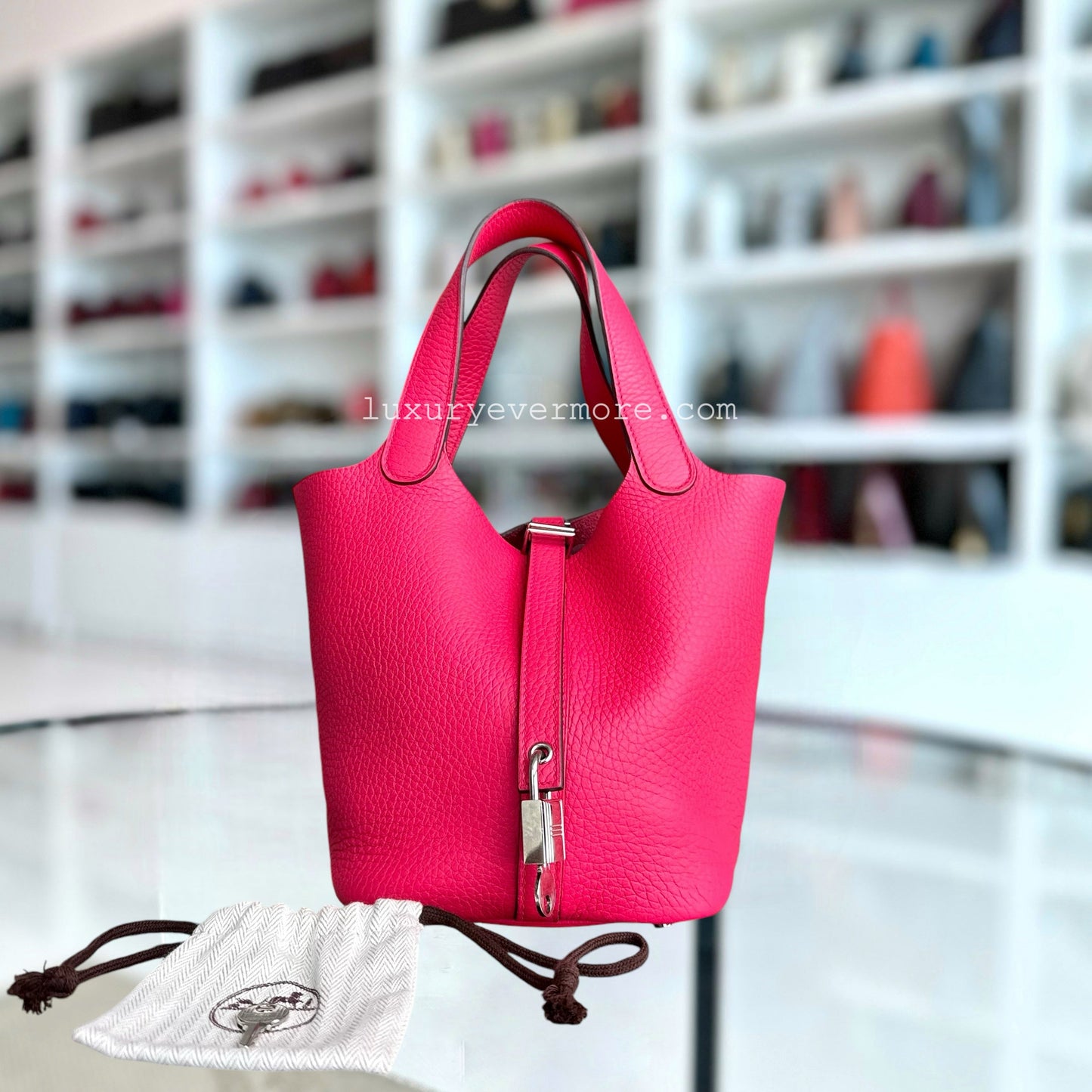 Hermès Picotin 18 Taurillon Clémence TC Leather Rose Vif Palladium Hardware