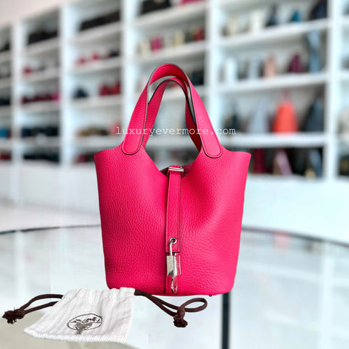 Hermès Picotin 18 Taurillon Clémence TC Leather Rose Vif Palladium Hardware