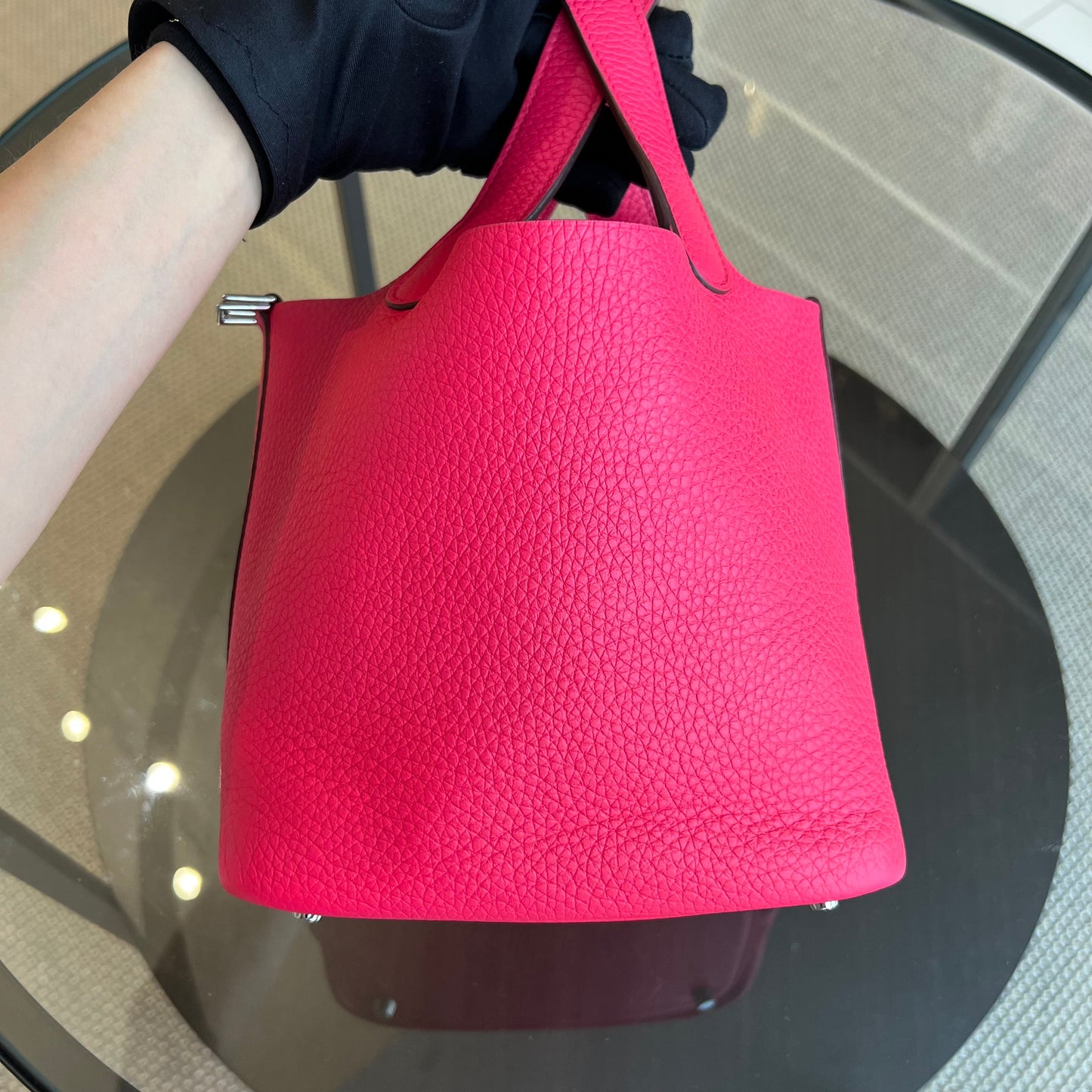 Hermès Picotin 18 Taurillon Clémence TC Leather Rose Vif Palladium Hardware