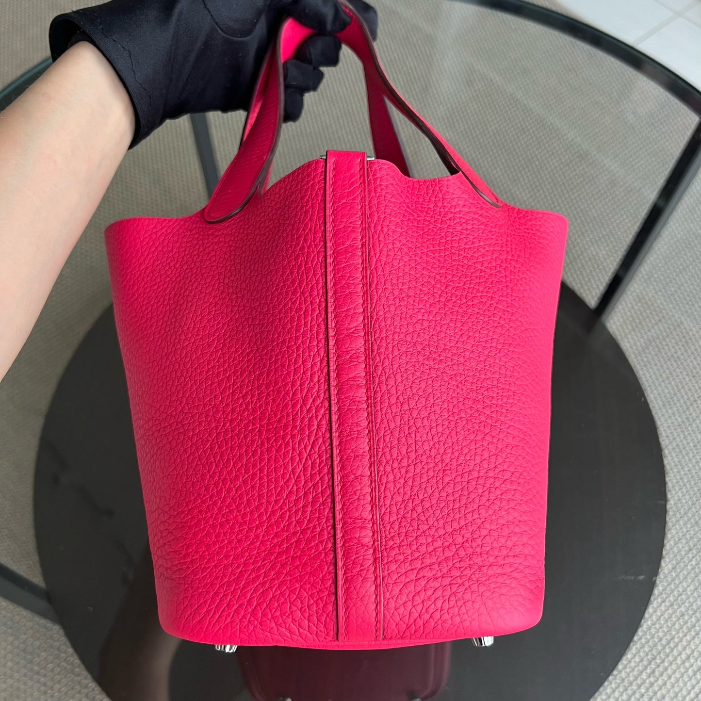 Hermès Picotin 18 Taurillon Clémence TC Leather Rose Vif Palladium Hardware