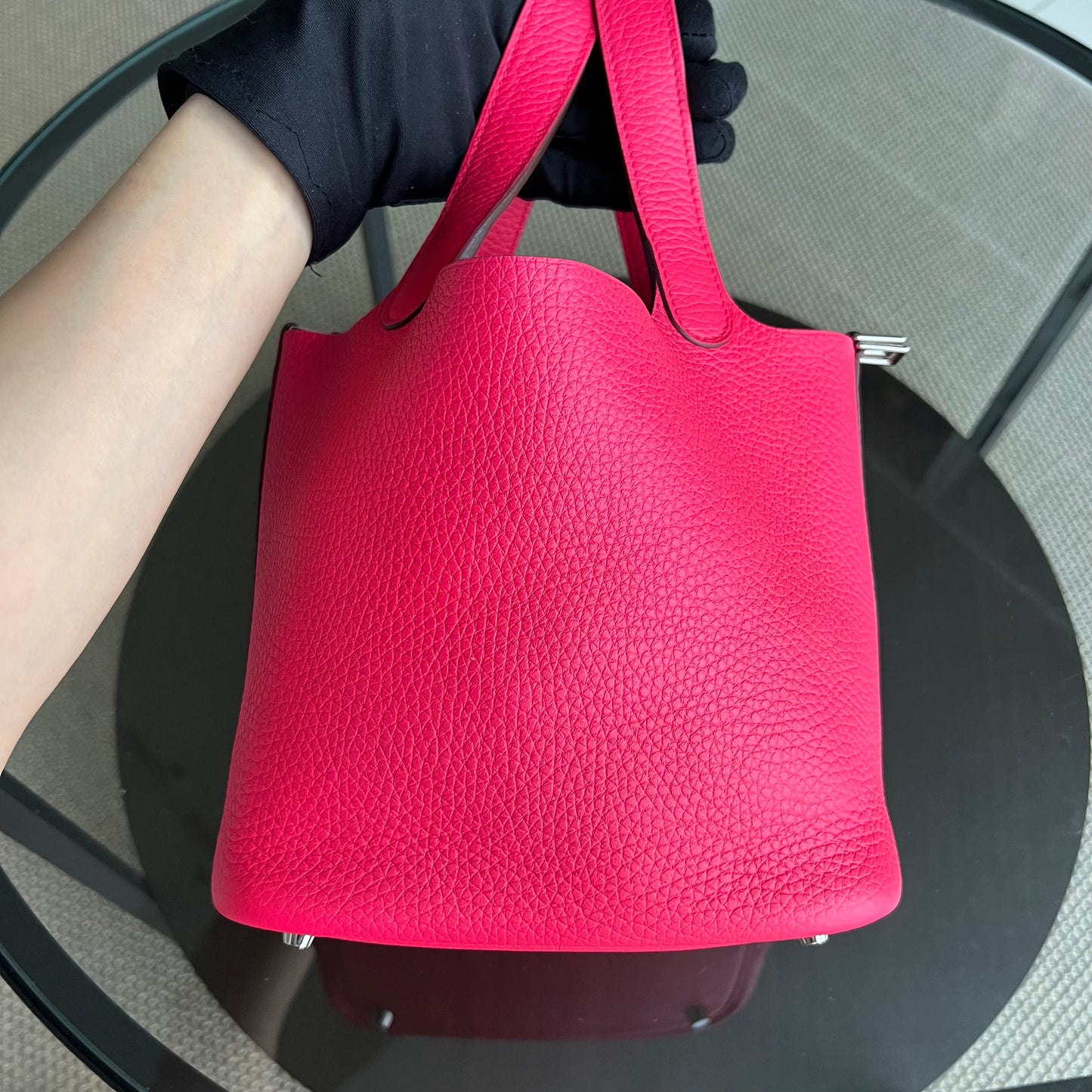 Hermès Picotin 18 Taurillon Clémence TC Leather Rose Vif Palladium Hardware