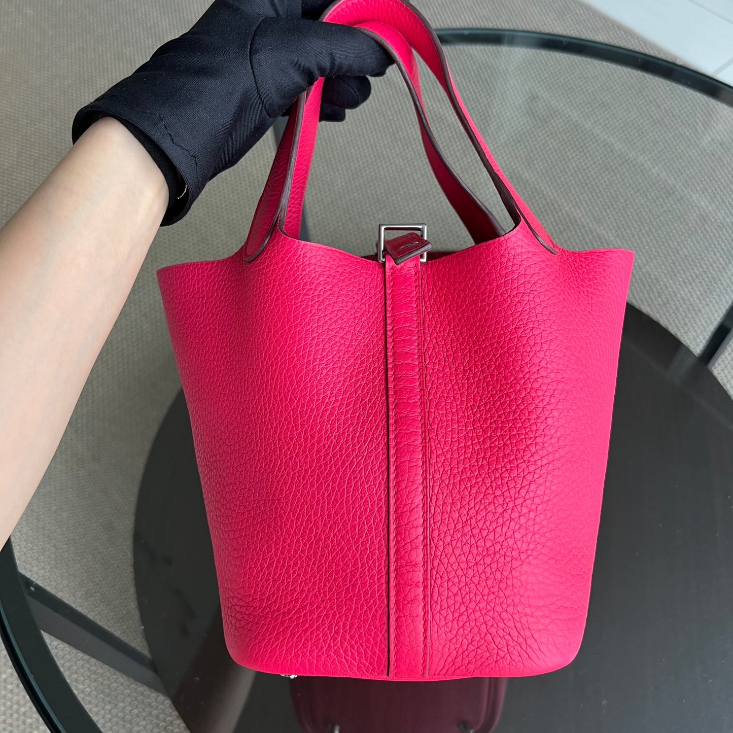 Hermès Picotin 18 Taurillon Clémence TC Leather Rose Vif Palladium Hardware