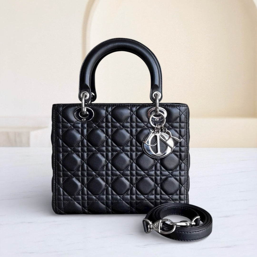 Kovancy Lady Moyen - Cuir d'agneau Cannage noir et matériel argenté
