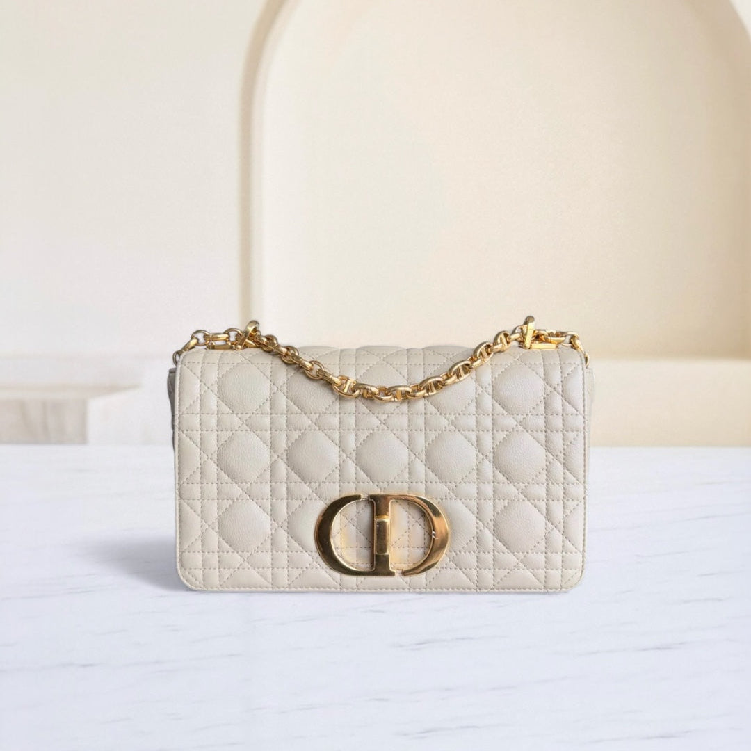 DIO Caro Medium - Beige Cannage Calfskin Gold-tone hardware