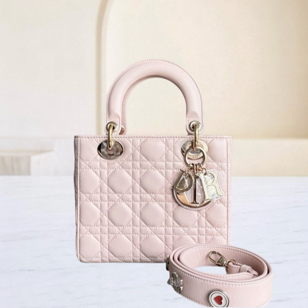 Kovancy Lady Petit - Cuir d'agneau Cannage rose clair, quincaillerie dorée