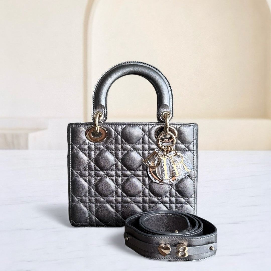 Kovancy Lady Petit MyABC - Cuir de veau Cannage Gris foncé métallisé Métallisé Accastillage doré ABC