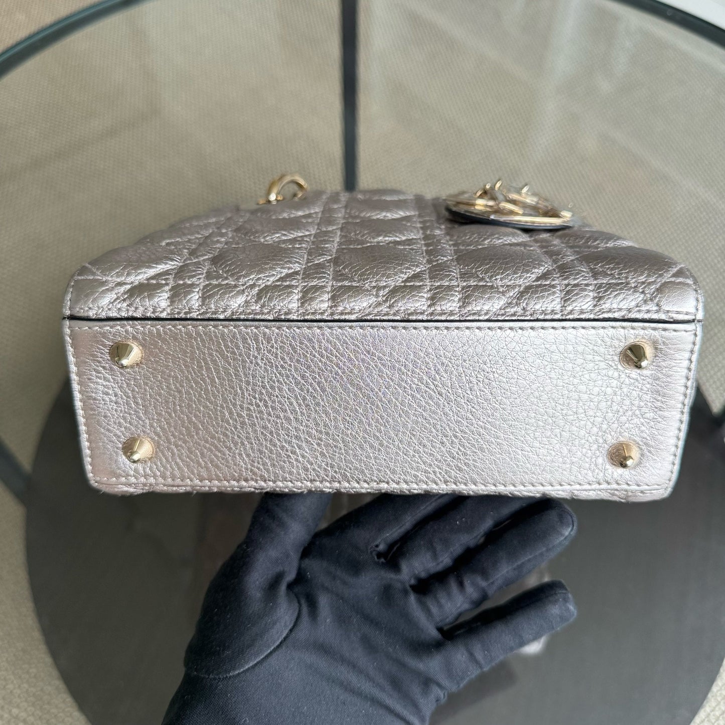 DIO Lady Petite - Cannage Calfskin Rose Gold Metallic Gold Hardware