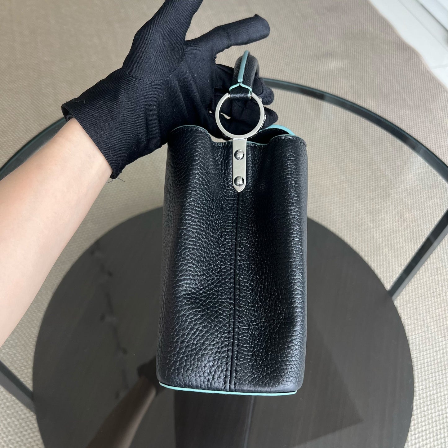 LVT Capucines BB - Black Taurillon Grained Calfskin Silver-colored and Black Hardware