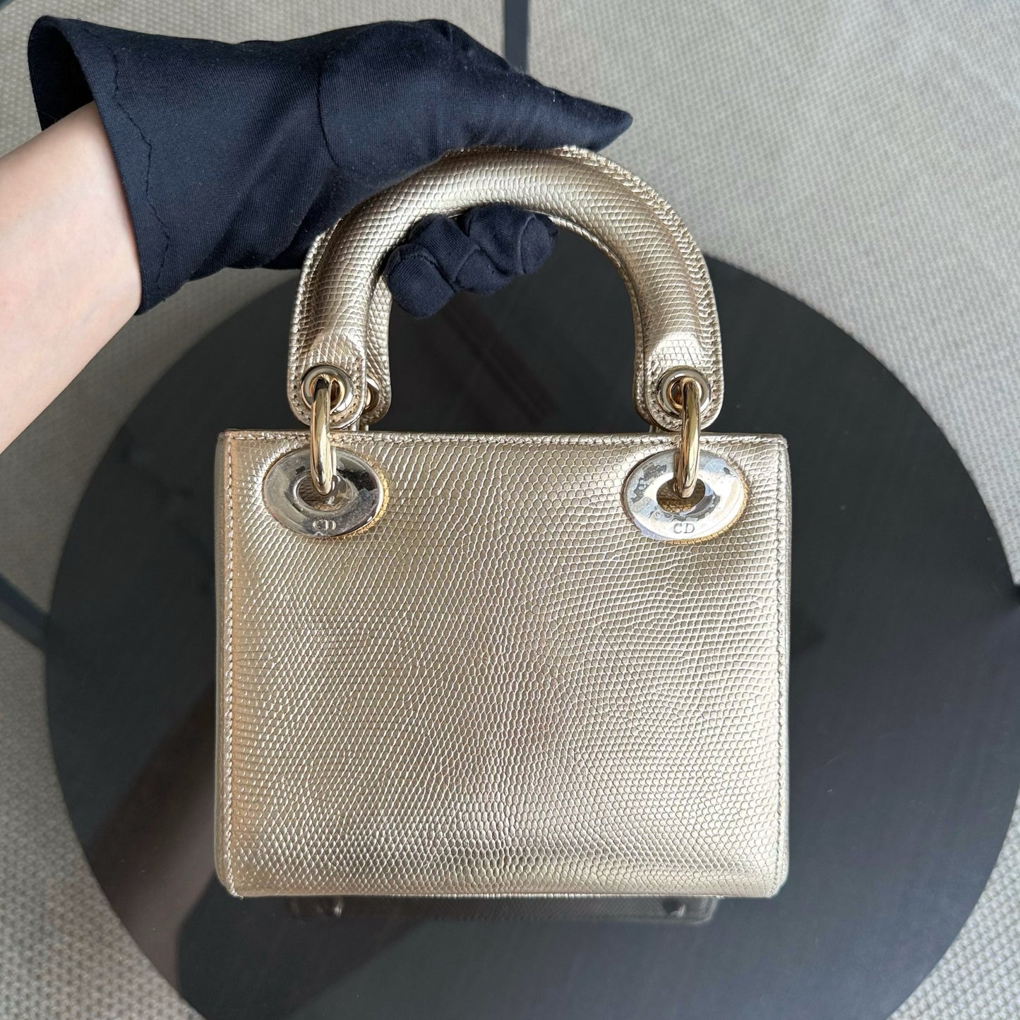 DIO Lady Mini - Metallic Gold Exotic Lizard Leather Chain Strap