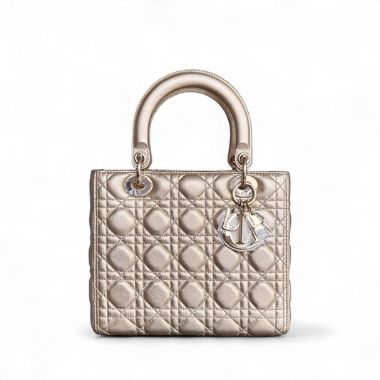 Kovancy Lady Moyen - Cuir de veau doré Cannage, accessoires dorés, sans sangle