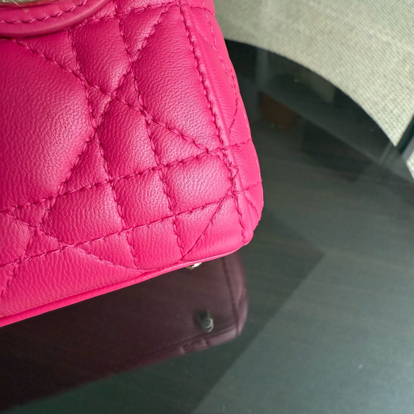 Dior Lady Mini - Bright Pink Cannage Lambskin Adjustable Strap with Gold Hardware