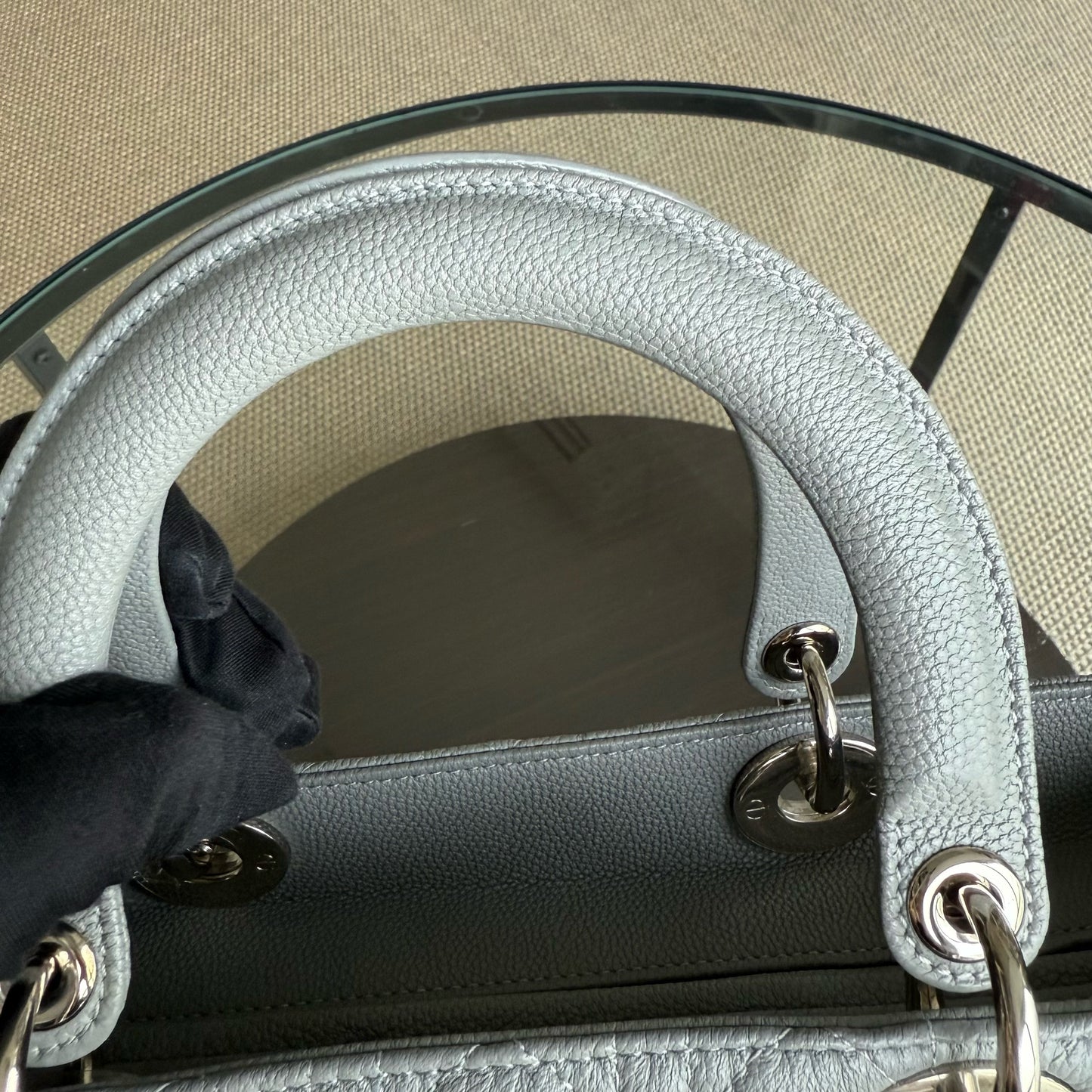 DIO Lady Grand - Gray Caviar Grained Calfskin Cannage Silver-tone hardware