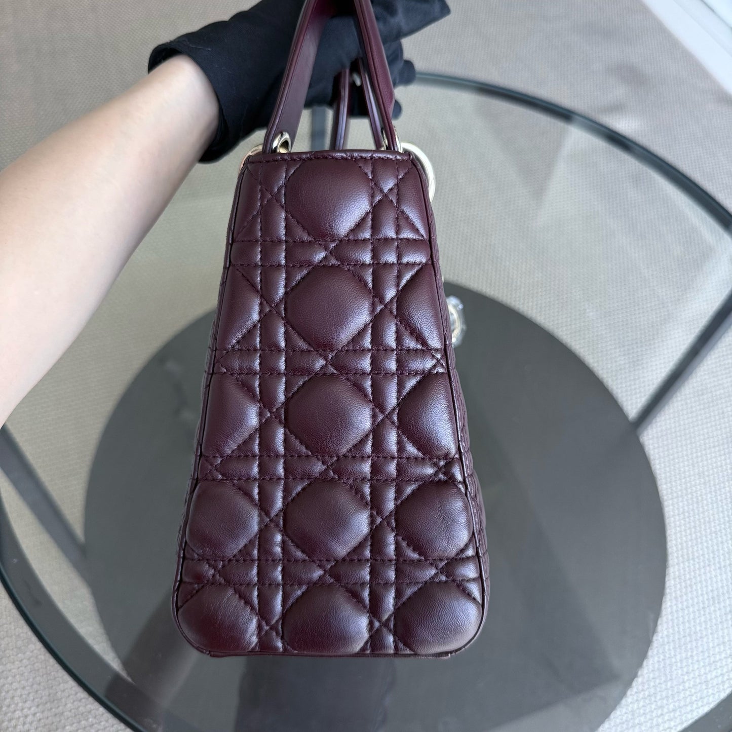 DIO Lady Medium - Dark Red Cannage Lambskin Gold Hardware NO STRAP
