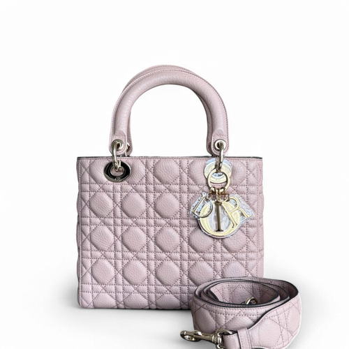 DIOR Lady Dior Medium Bag - Grained Calfskin Cannage Nude Rose Gold-Tone Hardware