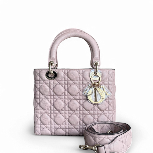 Kovancy Lady Rabat moyen - Cuir de veau grainé Caviar Cannage Nude Rose Quincaillerie dorée