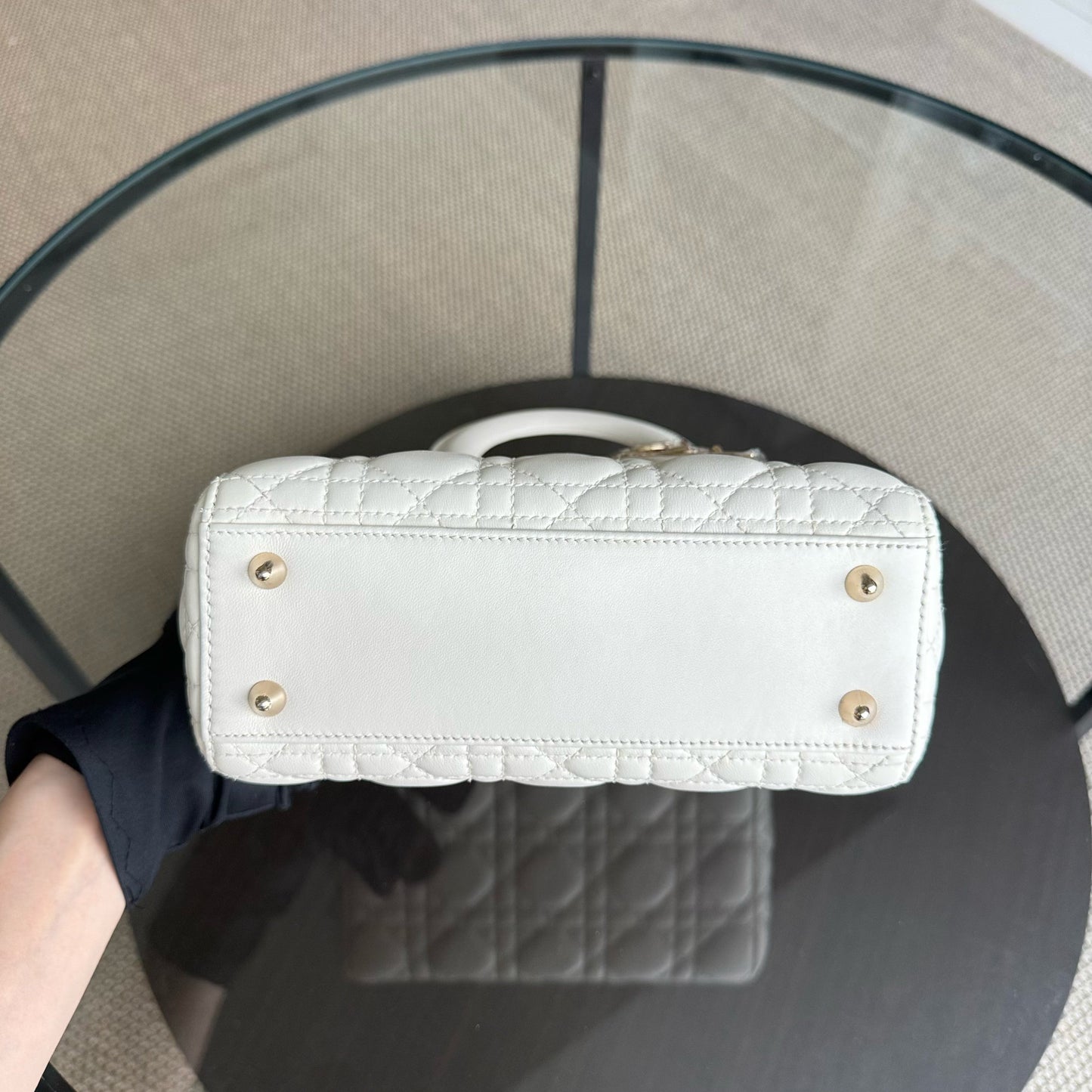 Kovancy Lady Petit - Cuir d'agneau Cannage blanc, quincaillerie dorée
