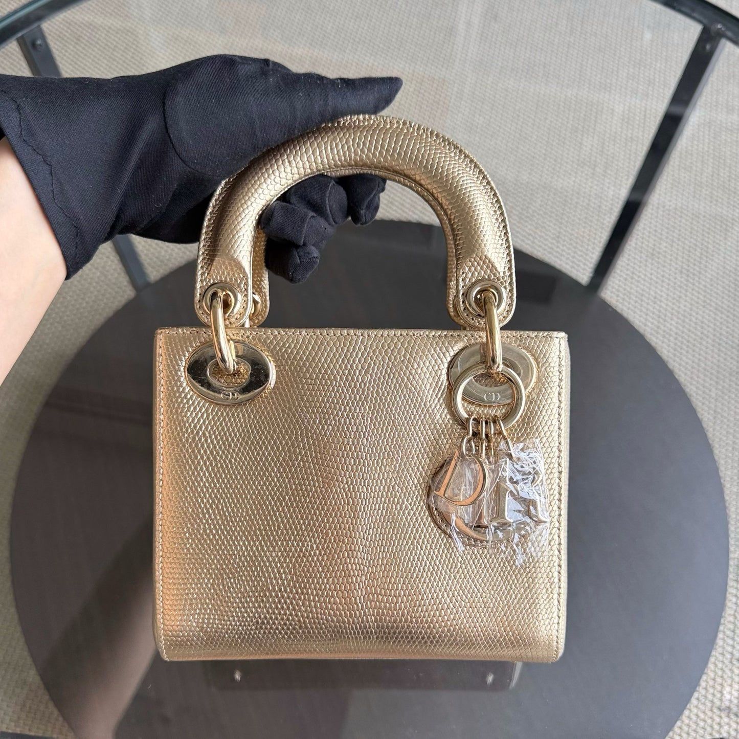 DIO Lady Mini - Metallic Gold Exotic Lizard Leather Chain Strap