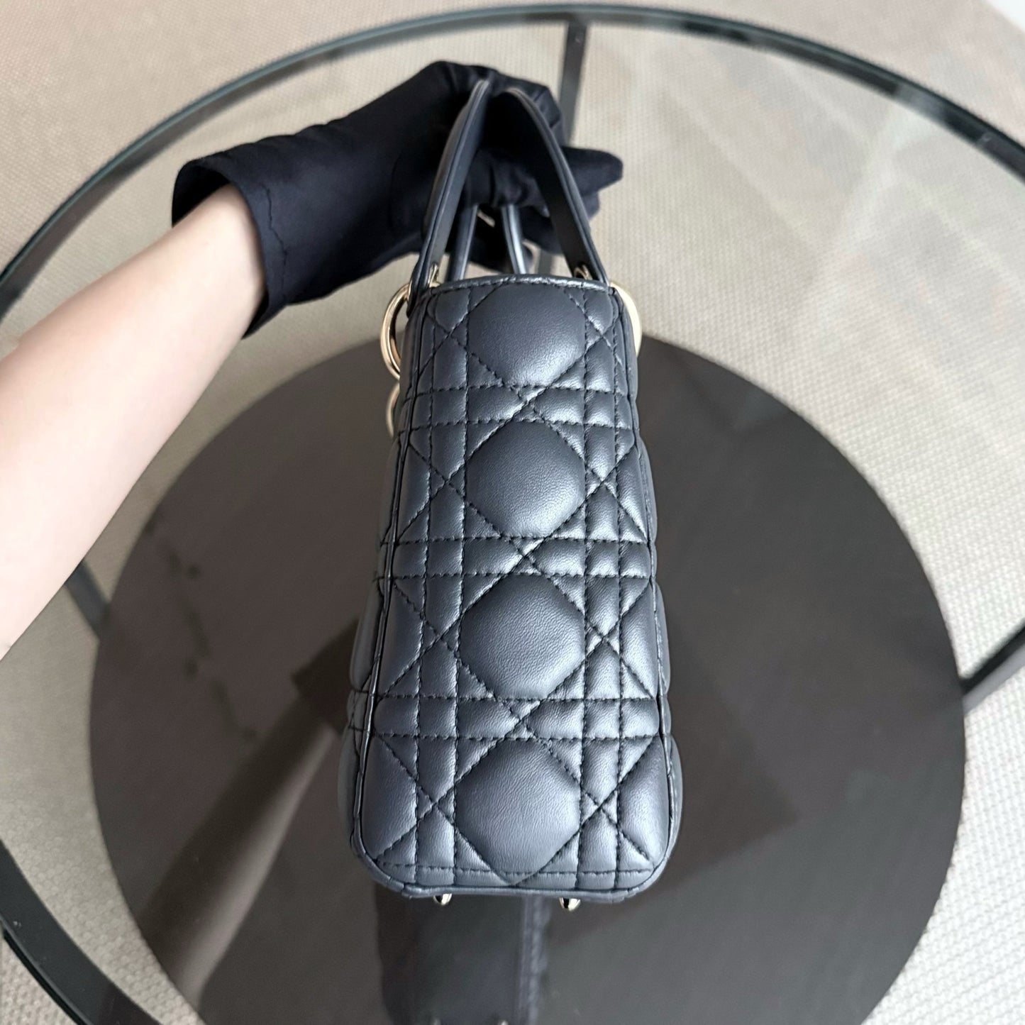 Kovancy Lady Petit - Cuir d'agneau Cannage Gris foncé Gris anthracite Quincaillerie dorée