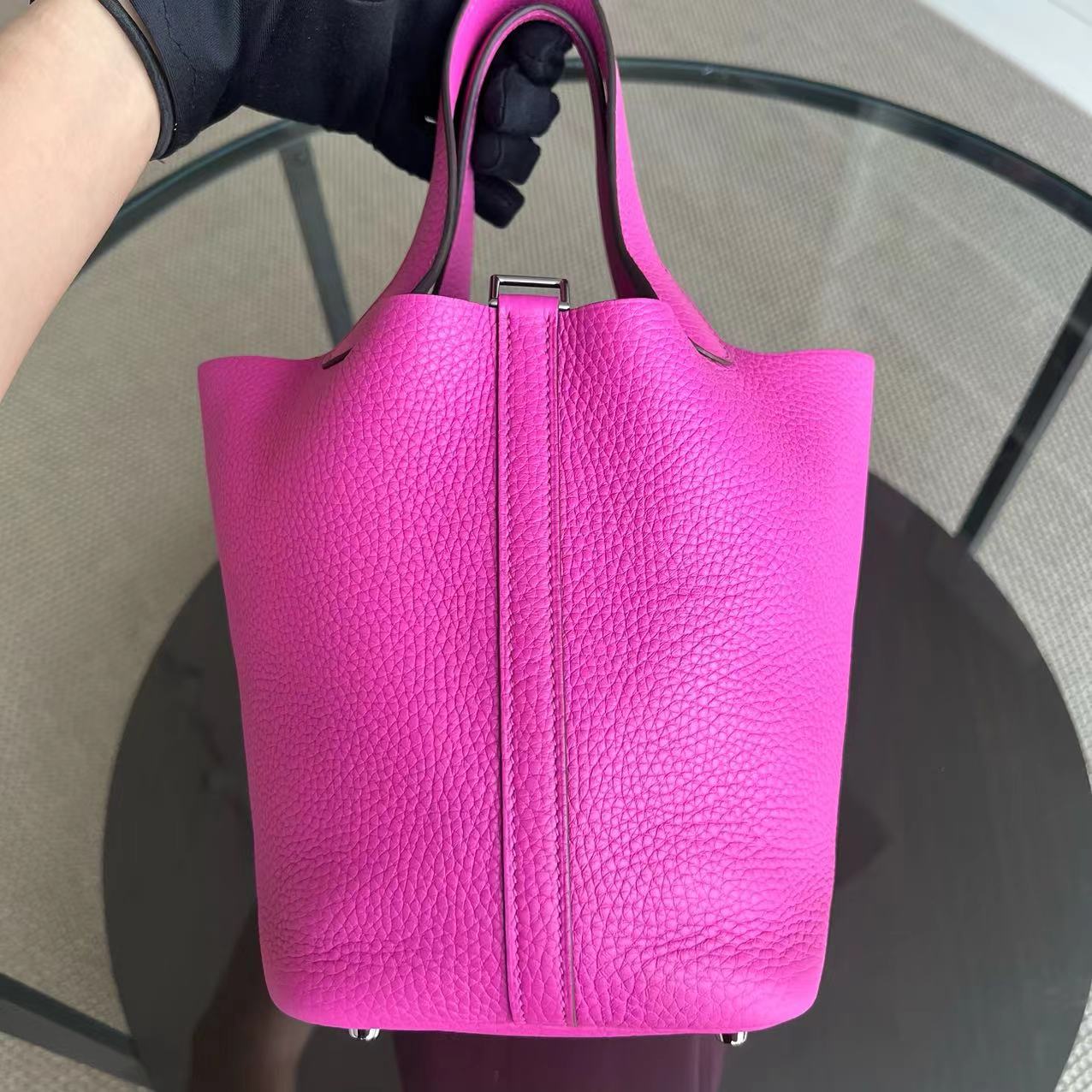 Hermès Picotin 18 Clemence C Stamp Rose Vif Silver Hardware