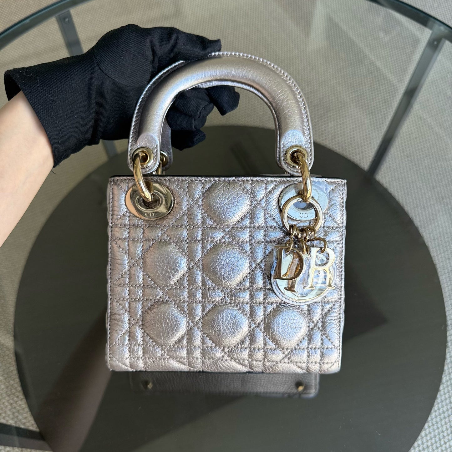 DIO Lady Mini - Rose Gold Metallic Cannage Calfskin