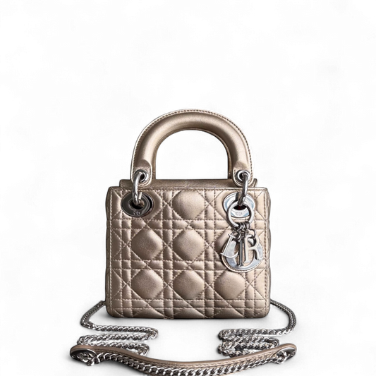 Kovancy Lady Mini - Sangle chaîne en cuir d'agneau Cannage avec quincaillerie dorée et argentée