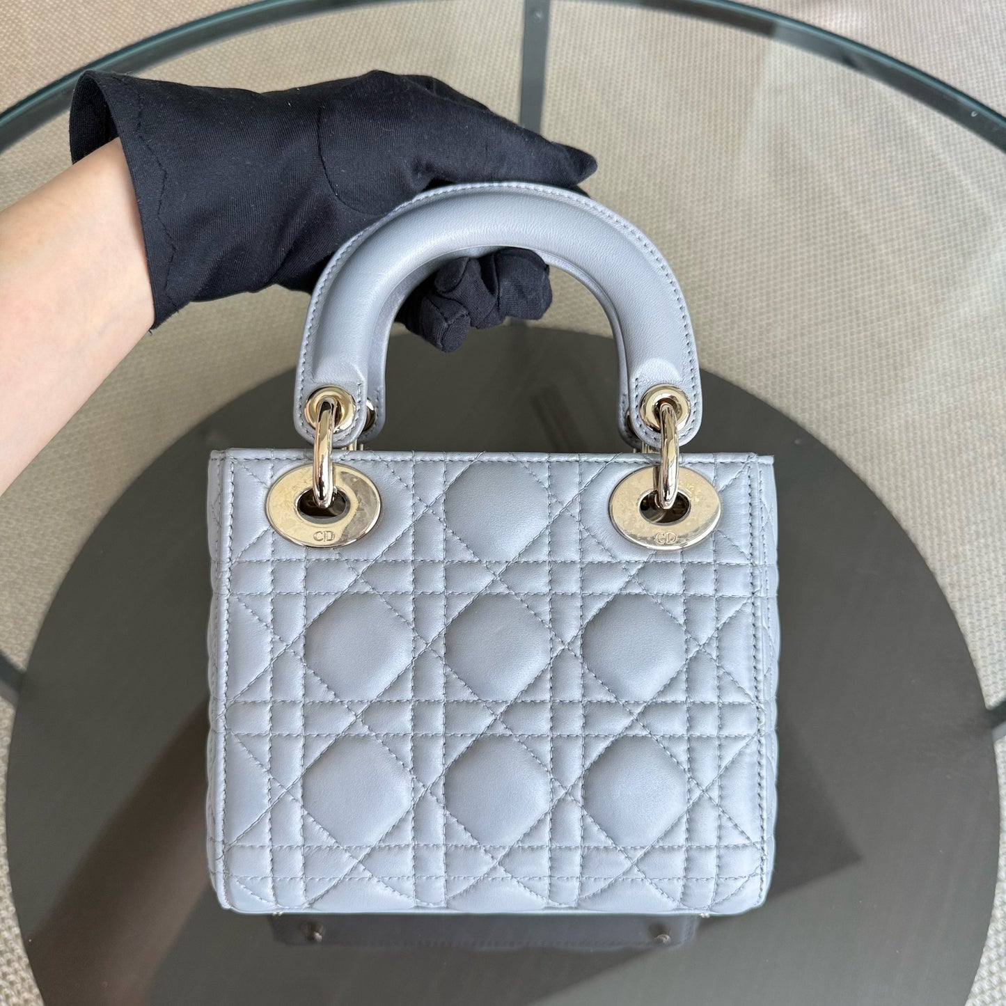 Kovancy Lady Mini - Sangle chaîne en cuir d'agneau Cannage avec quincaillerie argentée et dorée