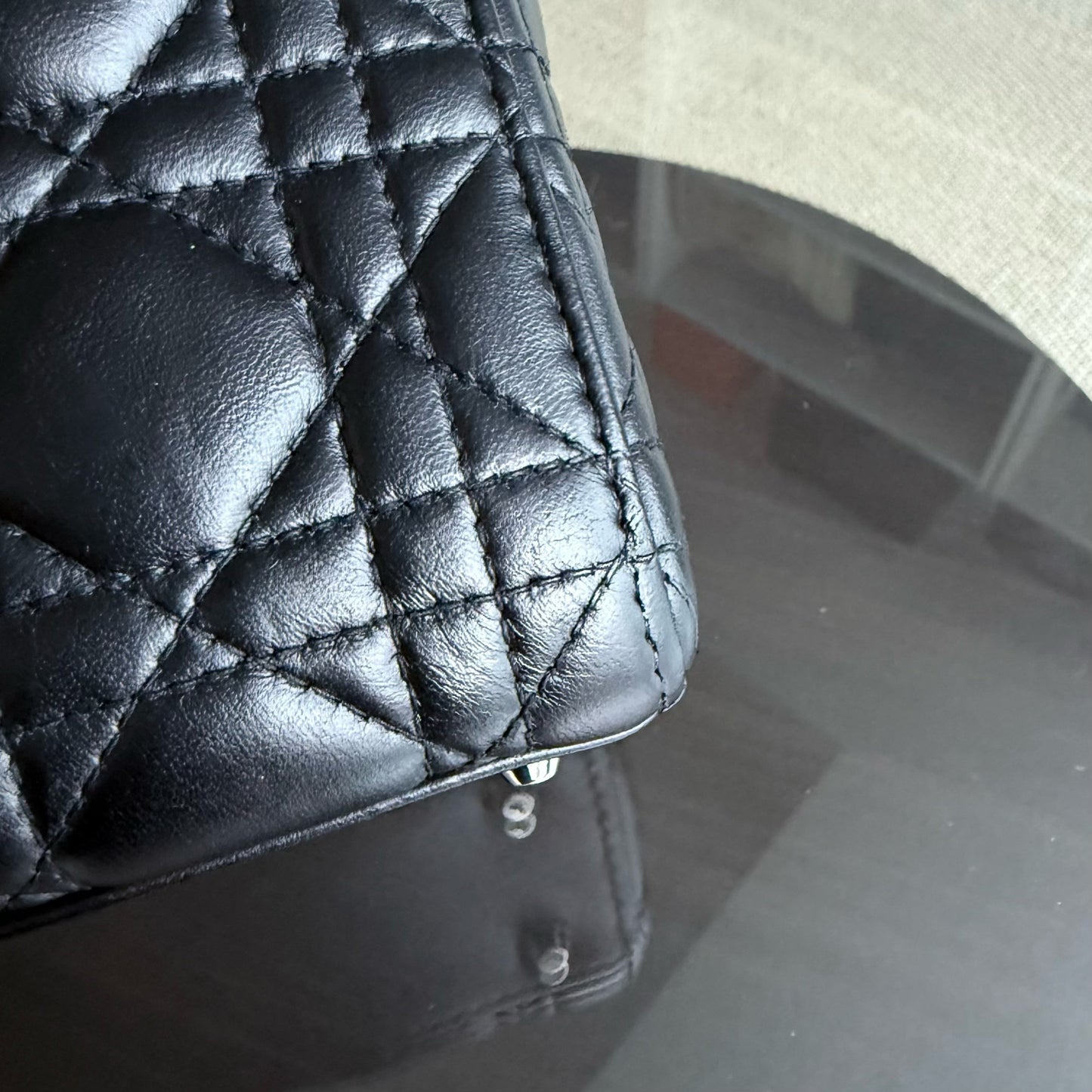 Kovancy Lady Mini - Sangle réglable en cuir d'agneau Cannage noir et argent