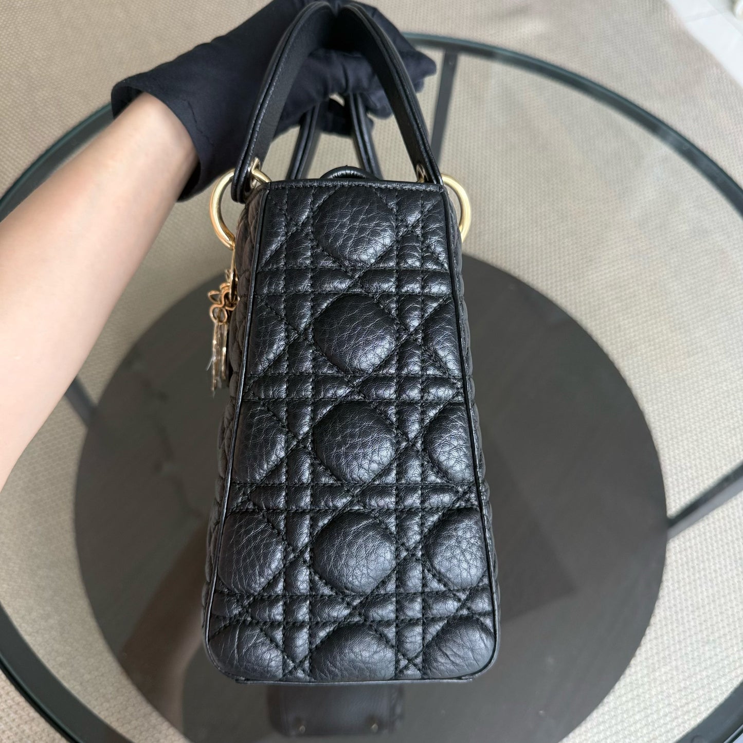Dior Lady Rabat Medium - Black Cannage Grained Calfskin Gold-tone Hardware