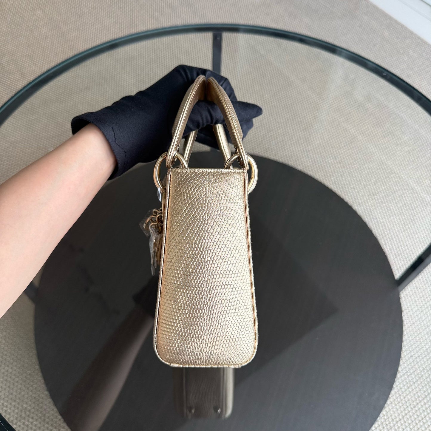 DIO Lady Mini - Metallic Gold Exotic Lizard Leather Chain Strap