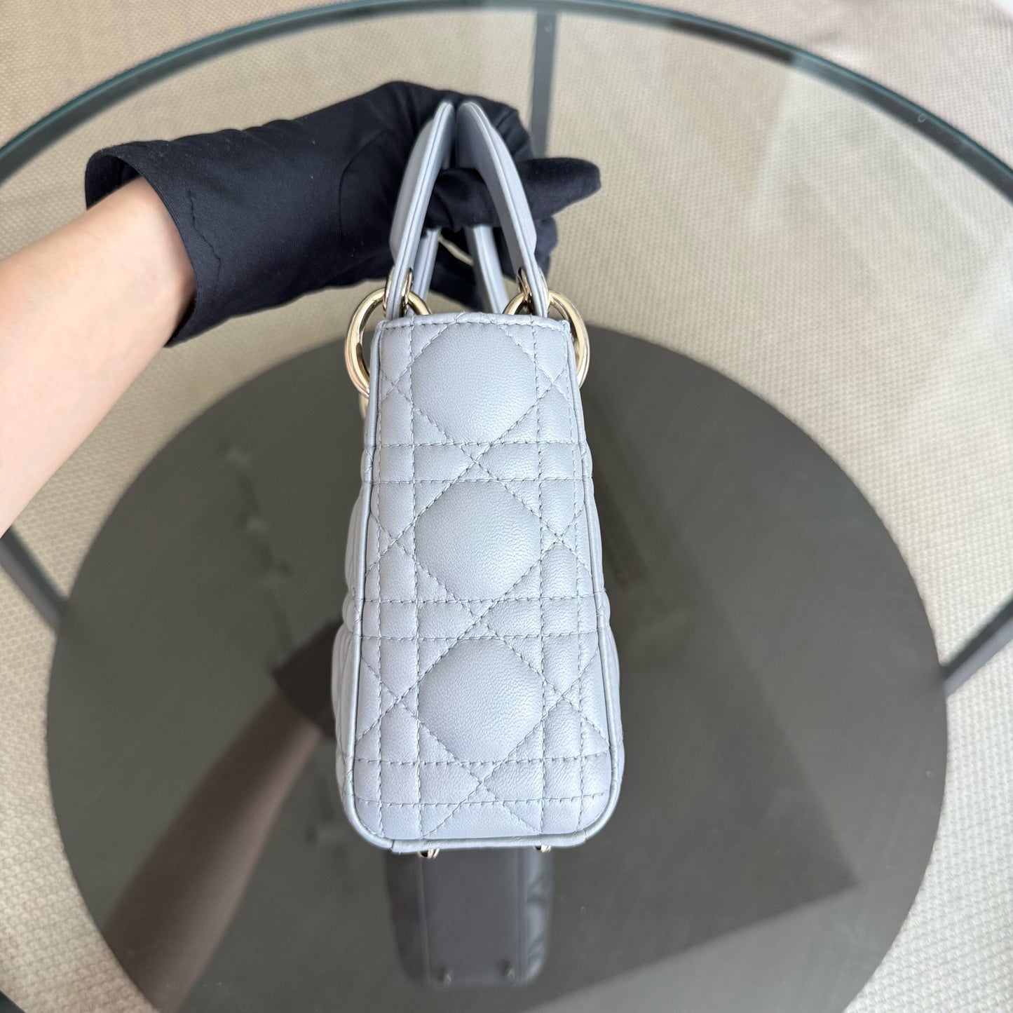 Kovancy Lady Mini - Sangle chaîne en cuir d'agneau Cannage avec quincaillerie argentée et dorée