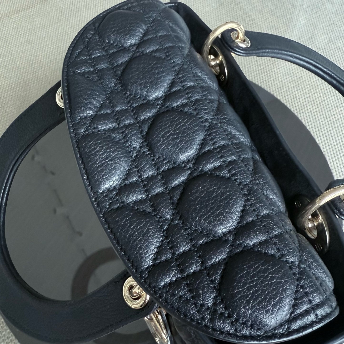Dior Lady Rabat Medium - Black Cannage Grained Calfskin Gold-tone Hardware