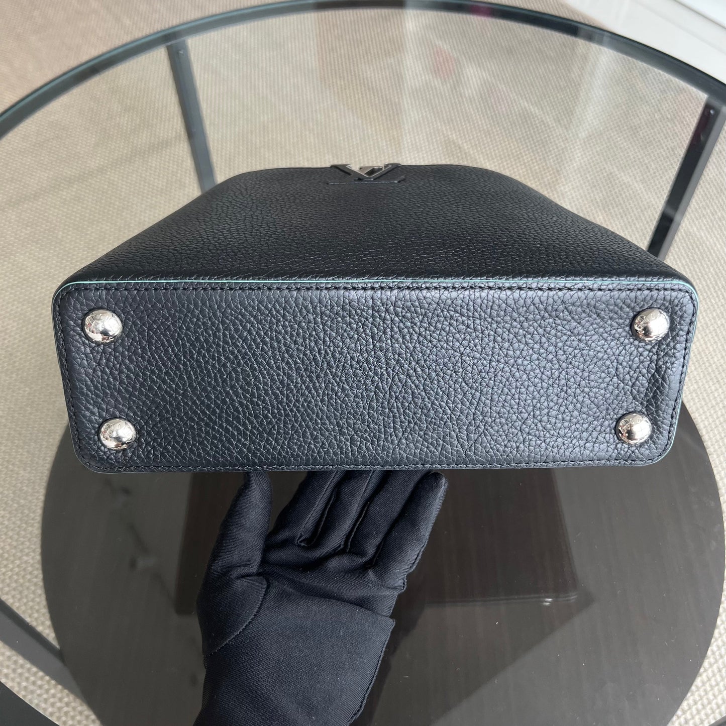 LVT Capucines BB - Black Taurillon Grained Calfskin Silver-colored and Black Hardware