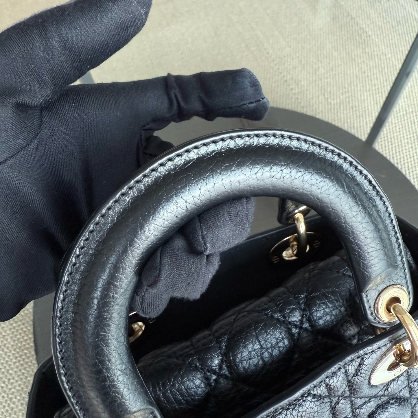 DIO Lady Small flap - Black Cannage Caviar Grained Calfskin Gold Hardware