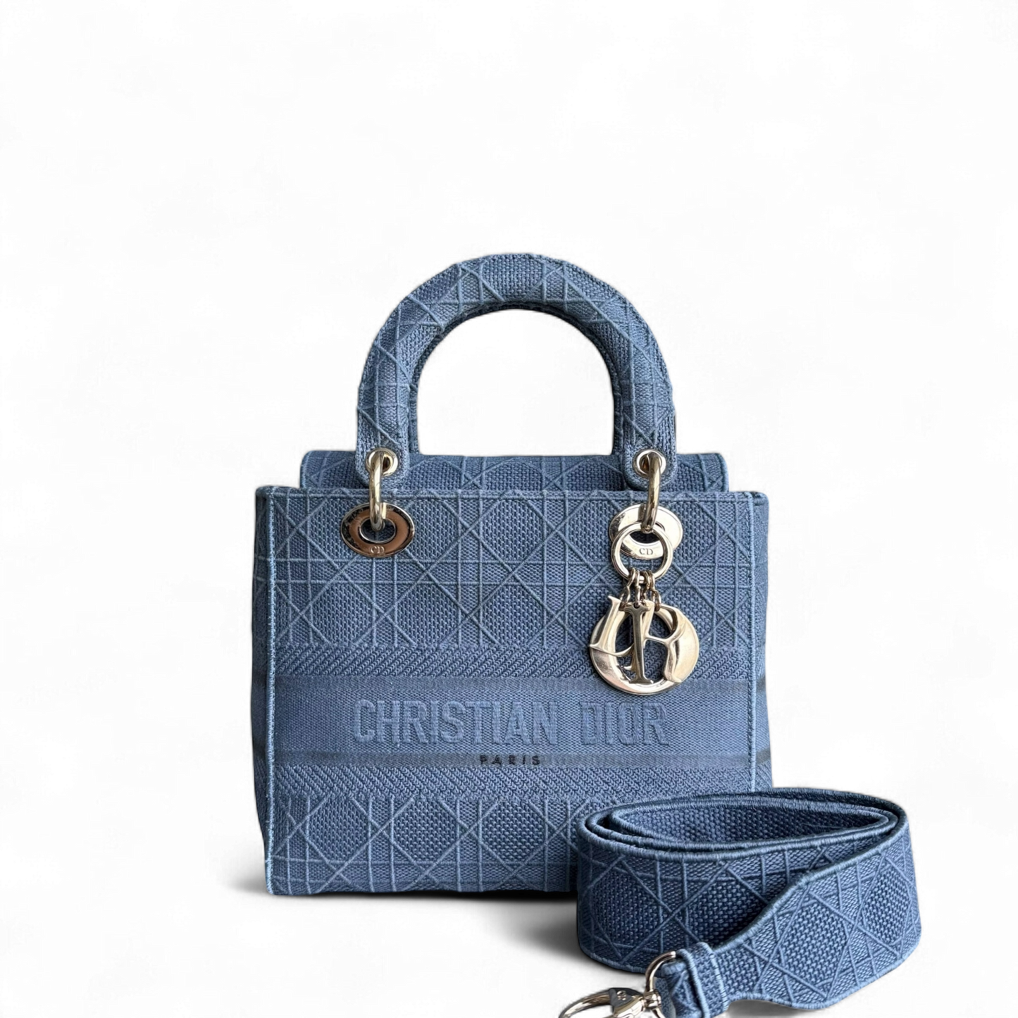 Kovancy Lady D-Lite - Cannage brodé bleu denim clair avec accessoires dorés
