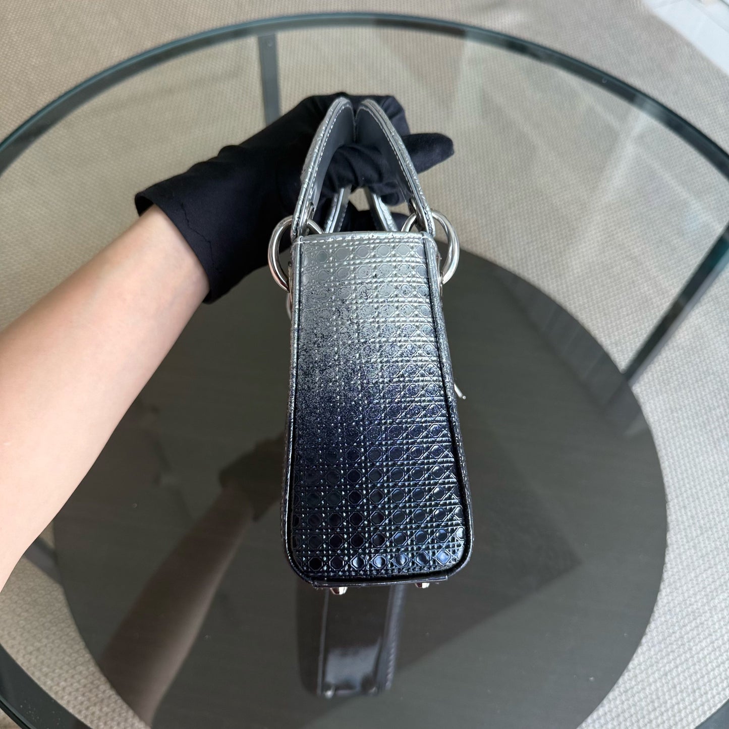 Kovancy Lady Mini - Micro Cannage Métallique Bicolore Argent Bleu Foncé Quincaillerie Argentée