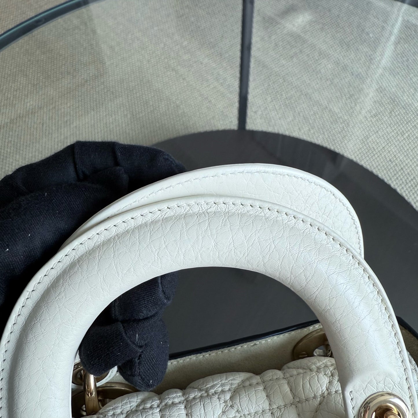 DIO Lady Mini - Cannage Grained Calfskin White gold hardware