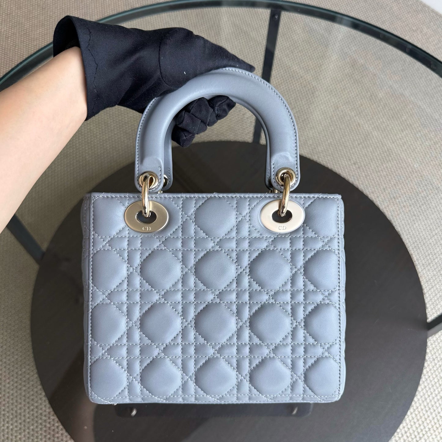 Kovancy Lady Rabat ABC Petit - Cuir d'agneau Cannage Gris Quincaillerie dorée MyABC