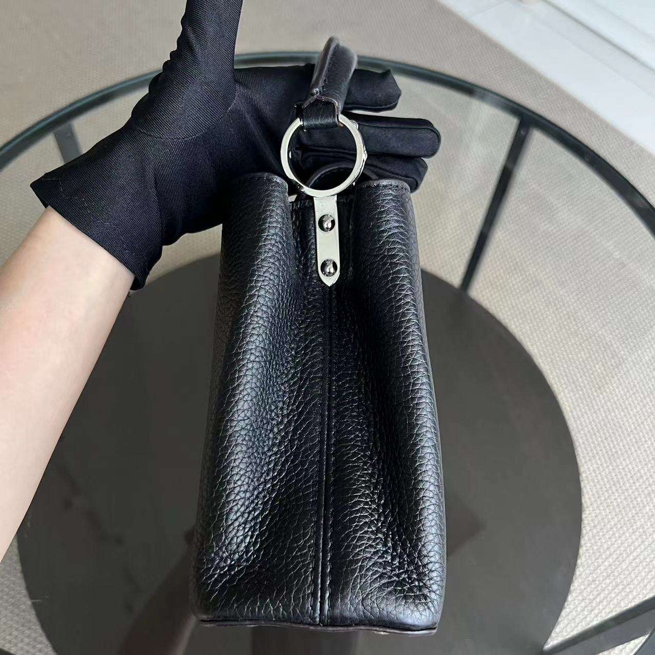 Kovancy Capucines BB Cuir de veau grainé Noir Quincaillerie argentée
