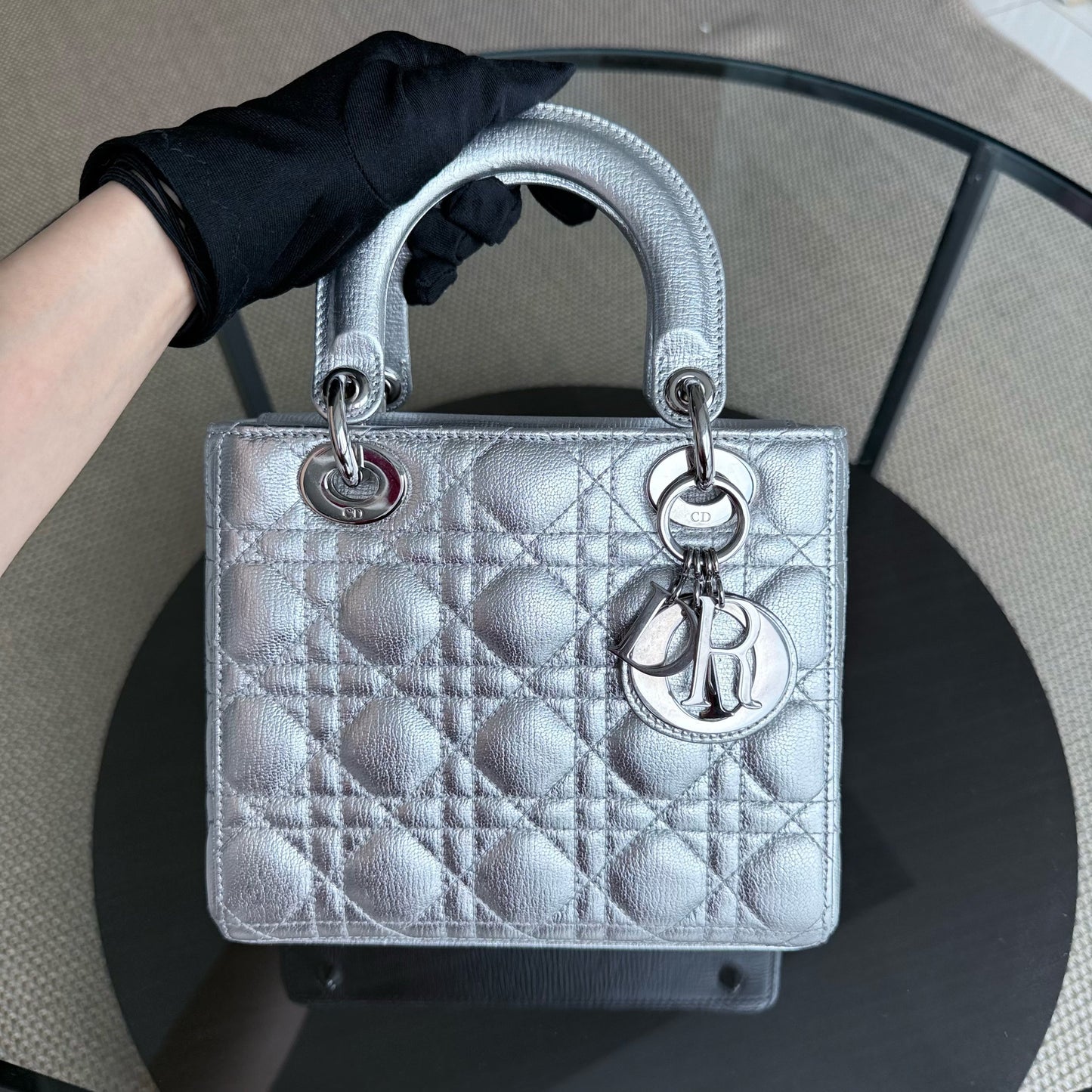 Kovancy Lady Petit - Cuir de veau métallisé Cannage Argent Quincaillerie argentée