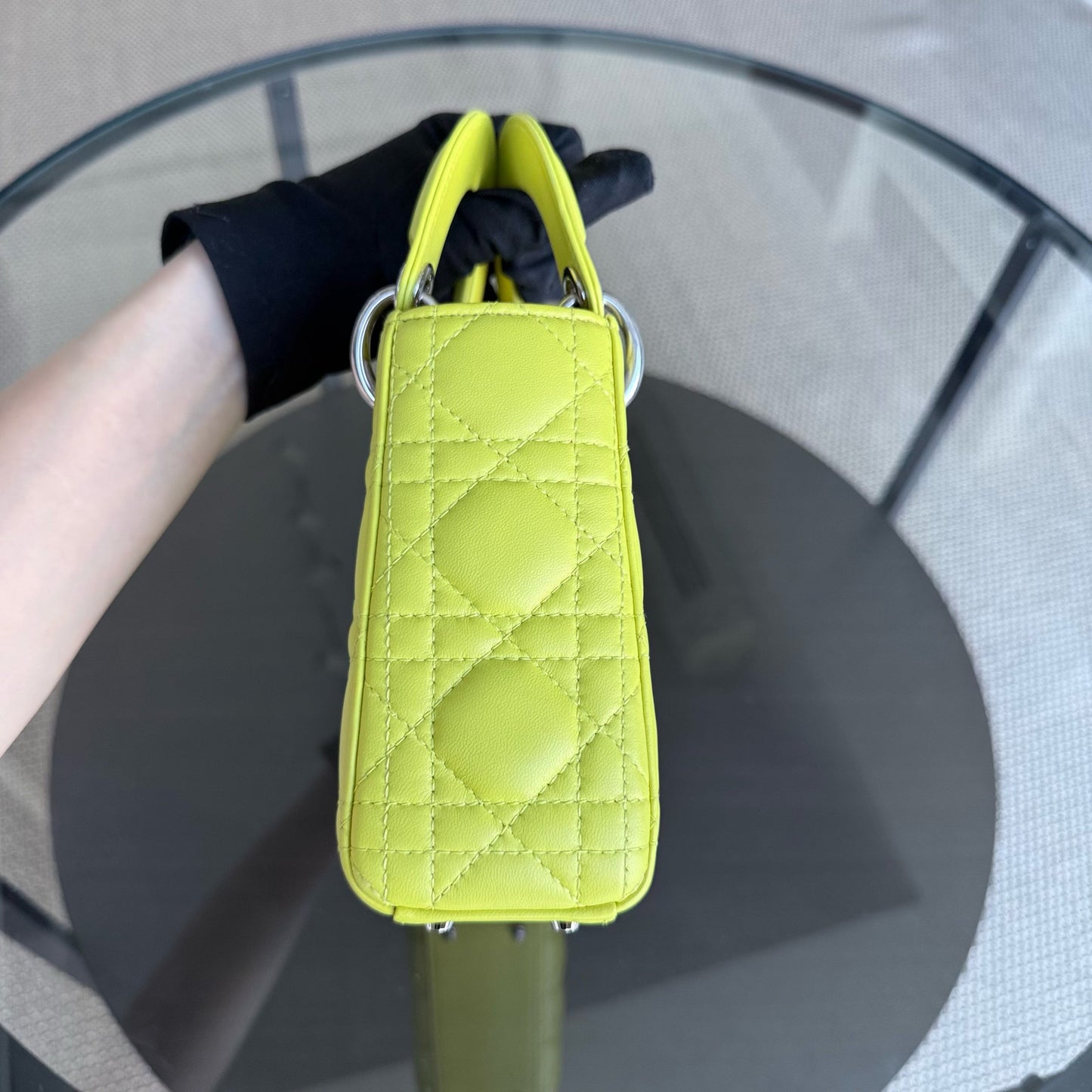 Kovancy Lady Mini - Sangle réglable en cuir d'agneau Cannage jaune et métal argenté