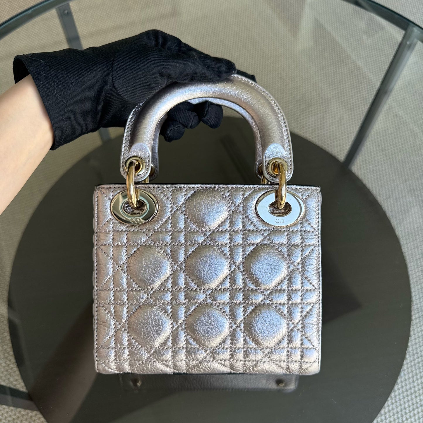 DIO Lady Mini - Rose Gold Metallic Cannage Calfskin