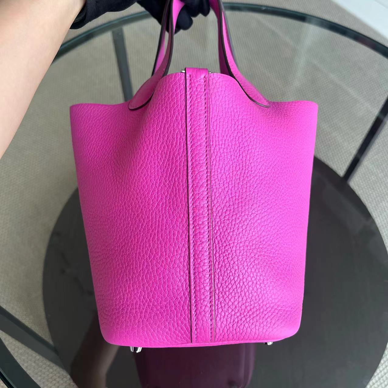 Hermès Picotin 18 Clemence C Stamp Rose Vif Silver Hardware