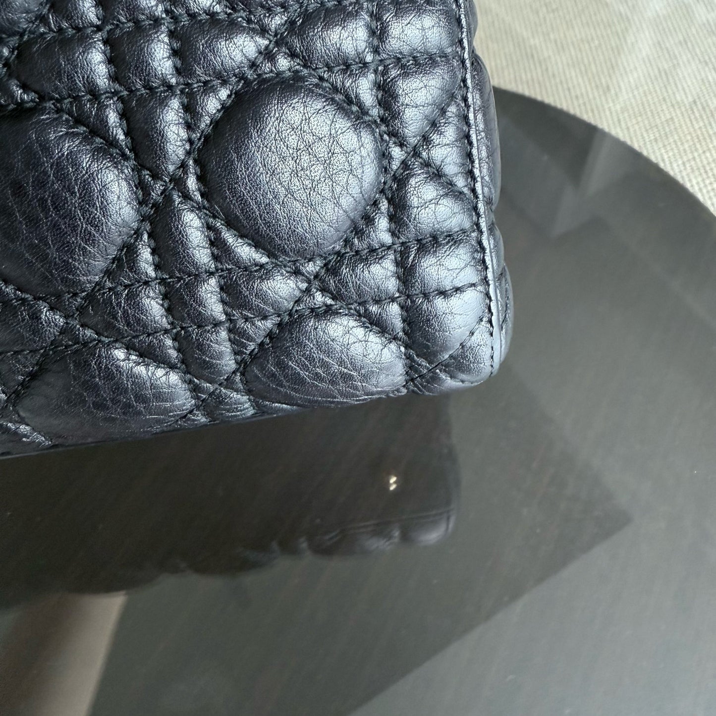 Dior Lady Rabat Medium - Black Cannage Grained Calfskin Gold-tone Hardware